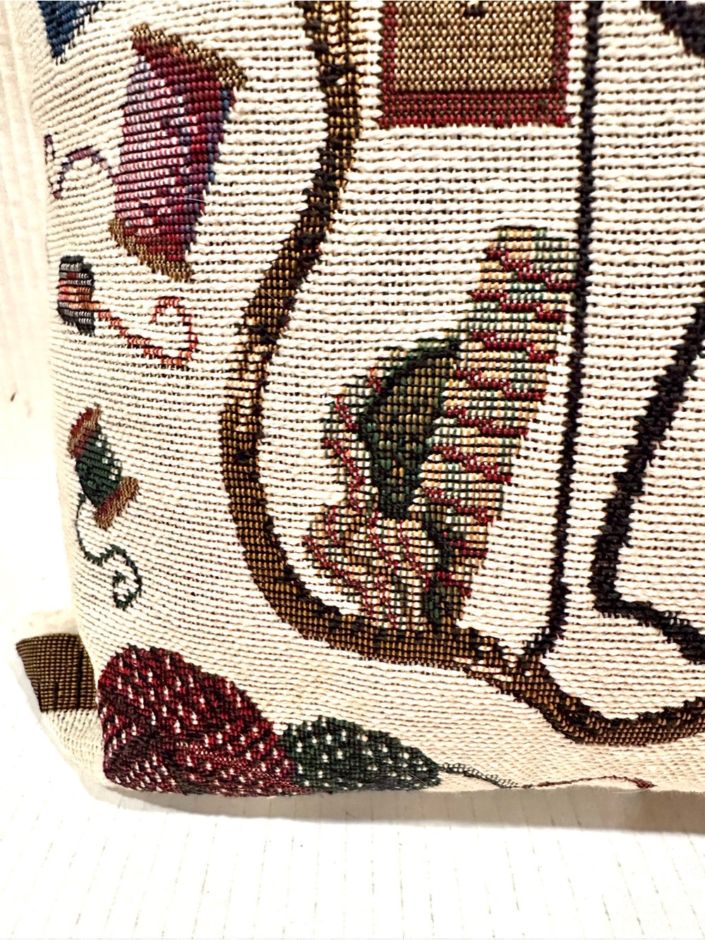 Vintage Tapestry Sewing Machine Accent Pillow  in Cream and Brown - Picture 7 of 10